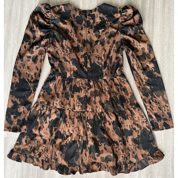 PrettyLittleThing Brown Black Print Long Sleeve Mini Dress Size US 8 - Picture 3 of 8